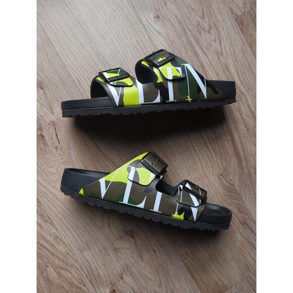 Birkenstock Valentino Arizona Army Lime Camo Logo Sandals EU 41 Mens 8-8.5 - Picture 2 of 16